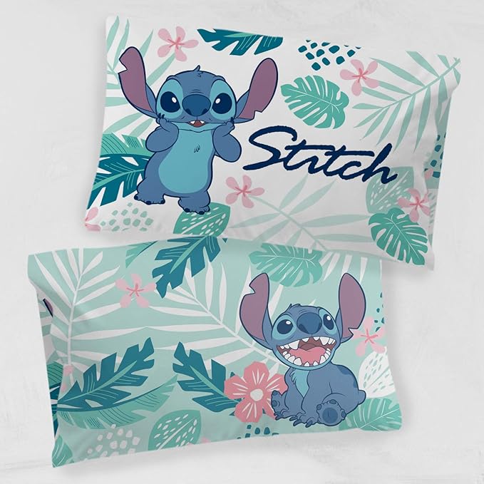 Jay Franco Disney Lilo & Stitch Misty Palm 1 Pack Pillowcase - Double-Sided Kids Super Soft Bedding