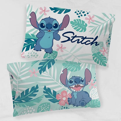 Jay Franco Disney Lilo & Stitch Misty Palm 1 Pack Pillowcase - Double-Sided Kids Super Soft Bedding