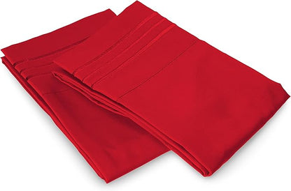 Elegant Comfort Luxury Ultra-Soft 2-Piece Pillowcase Set - 1500 Premium Hotel Quality Microfiber Double Brushed - Wrinkle Resistant, King Size, Red