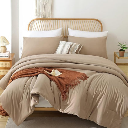 ROSGONIA Oversized King Comforter 120x120, 3pcs Super King Comforter (1 Taupe Comforter & 2 Pillowcases) Lightweight Warm Bedding Set Blanket Quilt