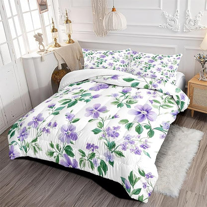 Girls Adults Vintage Floral Comforter Sets Full Size, 5 Piece 3D Botanical Flowers Bedding Set with 1 Comforter 79"x 90", 2 Pillowcases, 1 Fitted Sheet and 1 Flat Sheet