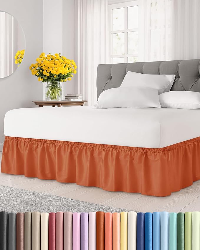 Wrap Around Dust Ruffle Bed Skirt - Terracotta - Twin/Twin XL Size Beds w/ 15 Inch Drop - Easy Fit Elastic - Adjustable Pleated Bedskirt w/Brushed Fabric - Wrinkle Free, Women, Men, Kids & Teens