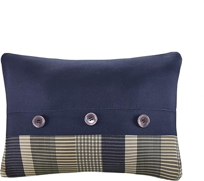 Intelligent Design Robbie 9-Piece Full Comforter Set – Lightweight All-Season Plaid Bedding, Navy/Tan, Cozy Bed-in-a-Bag with Matching Shams & Decorative Pillow, Modern Casual Style