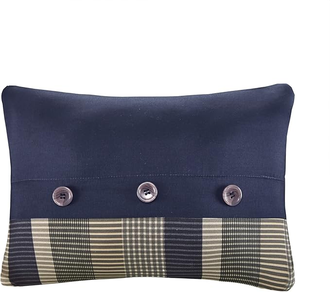 Intelligent Design Robbie 7-Piece Twin Comforter Set – Lightweight All-Season Plaid Bedding, Navy/Tan, Cozy Bed-in-a-Bag with Matching Shams & Decorative Pillow, Modern Casual Style