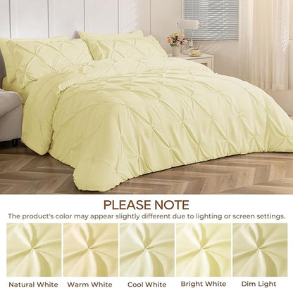 Sasttie California King Comforter Set, 7-Piece Bed in a Bag, Pintuck Bedding Sets for All Season, Includes Comforter, Flat Sheet, Fitted Sheet, Pillowcases and Pillowshams, Cream Yellow