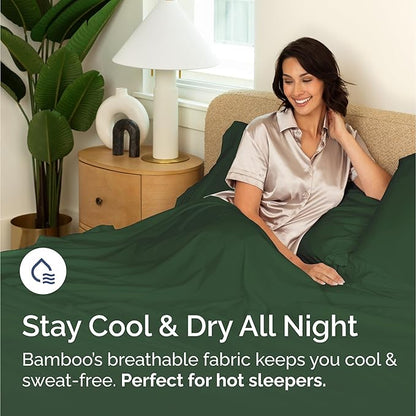 100% Rayon Derived From Bamboo - Bamboo Sheets Cal King Size - Cooling Sheets for Cal King - Ultra Soft Hotel Luxury Bedding - 1 Flat & 1 Fitted & 2 Pillowcases w/ 16 Inch Deep Pockets - Emerald Green