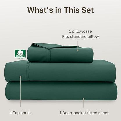 California Design Den Twin XL Sheet Sets - 400 Thread Count Sateen, 100% Cotton Sheets Set, Deep Pockets, and Durable Bedding for Dorm Rooms & Adults - Hunter Green