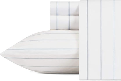 Nautica - Full Size Sheet Sets, Cotton Percale Preppy Bedding, Crisp & Cool, Lightweight & Breathable (Skippers Island Light Blue, Full)