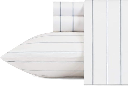 Nautica - Full Size Sheet Sets, Cotton Percale Preppy Bedding, Crisp & Cool, Lightweight & Breathable (Skippers Island Light Blue, Full)