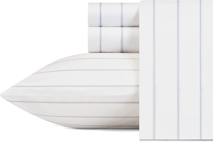 Nautica - Twin Sheets, Cotton Percale Preppy Bedding Set, Fully Elasticized, Ideal Dorm Essentials (Skippers Island Light Blue, Twin)