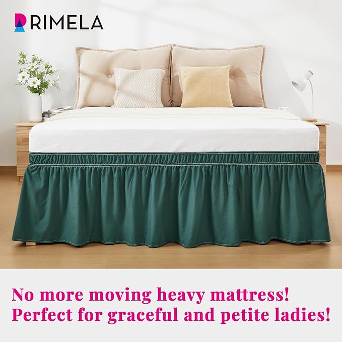 RIMELA Emerald Green Bed Skirt King Size 15 Inch Drop, Wrap Around Elastic Bedskirt, Dust Ruffle for Adjustable Bed Base Machine Washable Easy to Install Bed Skirts,Christmas Bedroom Decor