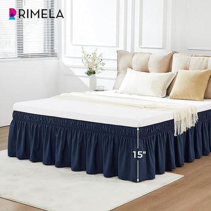 RIMELA Navy Blue Bed Skirt King Size 18 Inch Drop, Elastic Bed Skirting for Bed Base and Frame, Bedding Dust Ruffle Easy to Install, Lightweight Wrap Around Adjustable Bedskirt