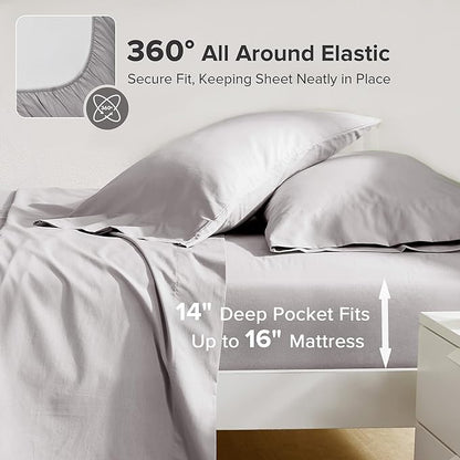 Comfort Spaces 100% Cotton Sheet Set Breathable, Lightweight, Soft with 14" Elastic Pocket Fits up to 16" Mattress, All Season Cozy Bedding, Matching Pillow Case, Cal King Grey 4 Piece