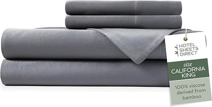 Hotel Sheets Direct 4 Piece Bed Sheet Set California King Size, 100% Viscose Derived from Bamboo Sheets Set with 2 Pillowcases, Cooling & Breathable Luxury Bedding, Moisture-Wicking Texture, Dark Gray