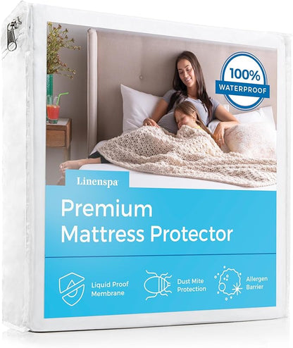 Linenspa Waterproof Mattress Protector, Twin Size – Fitted Sheet Style, Breathable, Machine Washable & Dryer Safe, White