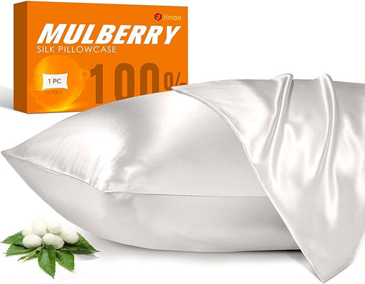 100% Mulberry Silk Pillowcase for Hair and Skin, 22 Momme Pure Natural Silk Pillow Case Both Sided with Zipper, Pillow Cover for Women Mom Men (Ivory White, Standard 20''×26'', 1 Pack)
