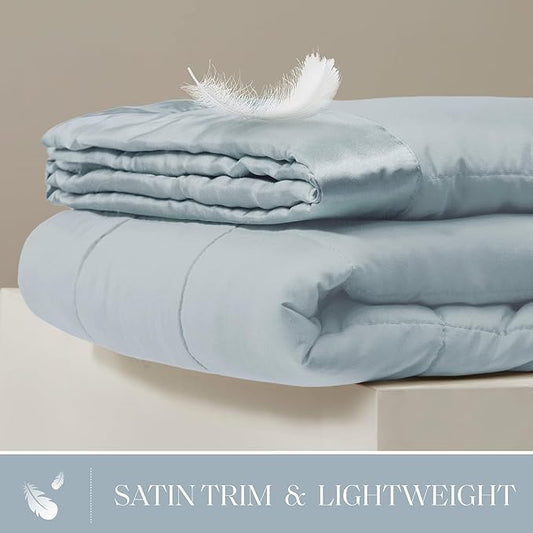 Madison Park Windom Down Alternative Blanket, Premium 3M Scotchgard Moisture Wicking Treatment, Lightweight and Soft Bed Cover For All Season, Satin Trim, Blue Twin