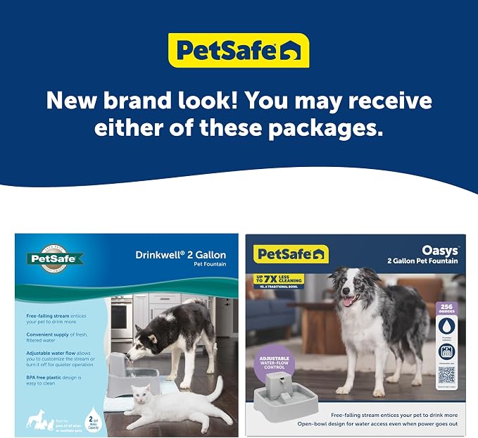 PetSafe Oasys 2 Gallon Pet Fountain | Adjustable Water Flow, Whisker-Friendly Tray, Dishwasher-Safe, Replaceable Carbon & Foam Filters Included