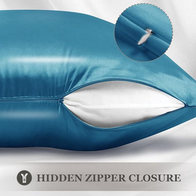Adubor 100% Silk Pillowcase - Mulberry Silk Pillow Cases, 22 Momme 6A Grade Fibers, Silk Pillow Case for Hair and Skin Health, with Hidden Zipper (Queen 20''x30'', Peacock Blue, 1PC)