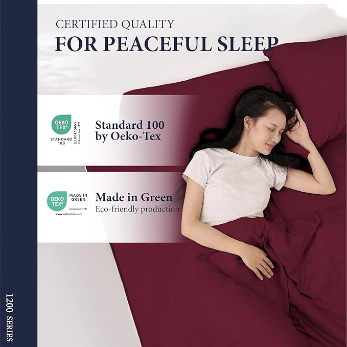 Ashton Sheets 100% Egyptian Cotton Sheets California King Size - 1200 Thread Count Cal King Sheet Set Egyptian Cotton, 4 PC Luxury Bedsheet (Burgundy), Soft, Cooling, 17" Deep Pocket Bedsheet Set