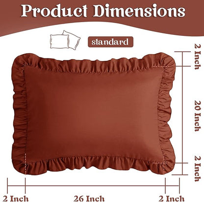 KKJIAF Ruffle Pillow Cases Standard Size Set of 2, Ruffled Pillow Covers with Envelope Closure, Wrinkle Resistant Ruffled Pillow Shams 20" x 26", Dusty Orange
