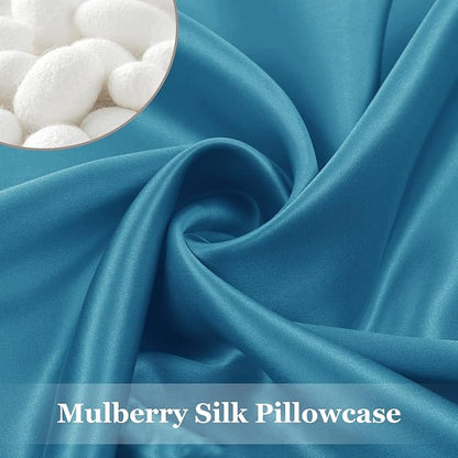 Adubor 100% Silk Pillowcase - Mulberry Silk Pillow Cases, 22 Momme 6A Grade Fibers, Silk Pillow Case for Hair and Skin Health, with Hidden Zipper (Queen 20''x30'', Peacock Blue, 1PC)