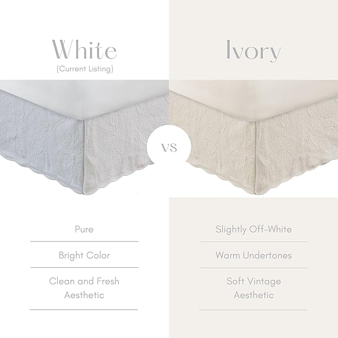Greenland Home Paisley Quilted 100% Cotton Bed Skirt, White, Twin