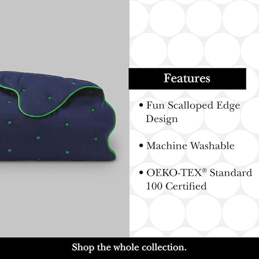 kate spade new york Scalloped Edge 3-Piece Full/Queen Quilt Bedding Set, 100% Cotton Reversible Cover, All Season Warmth Bedding, Machine Washable, Navy
