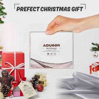 Adubor 100% Silk Pillowcase - Mulberry Silk Pillow Cases, 22 Momme 6A Grade Fibers, Silk Pillow Case for Hair and Skin Health, with Hidden Zipper (Queen 20''x30'', Silver Gray, 1PC)