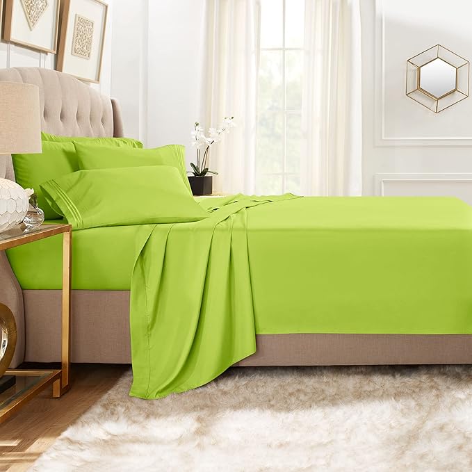 Clara Clark Twin Sheets, 5 Piece Set - Hotel Luxury Sheets for Twin Size Bed, Super Soft Bedding Set, Twin Size, Garden Green