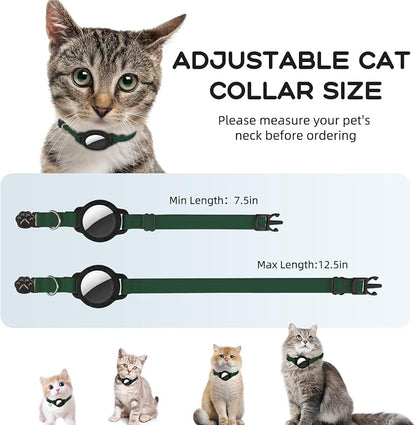 AirTag Cat Collars, Stretchy Collar with AirTag Holder and Bell | Breakaway - Ultra Design Elastic - GPS Tracking Collars - Adjustable Size for Cats & Puppies 7.5-12.5" - (Forest Green)