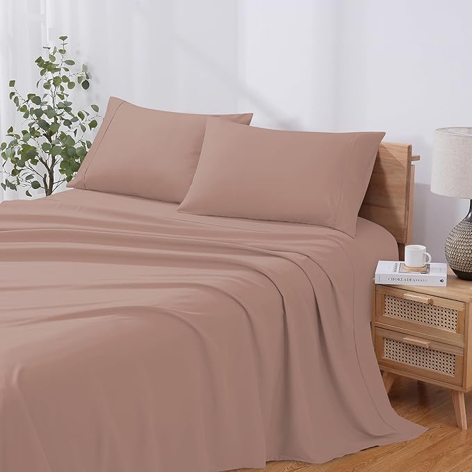 Modern Threads Soft Microfiber Solid Sheets - Luxurious Microfiber Bed Sheets - Includes Flat Sheet, Fitted Sheet with Deep Pockets, & Pillowcases Rose Queen