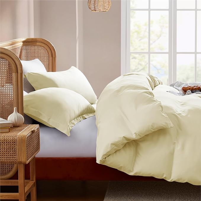 Nestl Vanilla Yellow California King Duvet Cover Sets - Soft Double Brushed Cal King Duvet Cover, 3 Piece, with Button Closure, 1 Duvet Cover 104x98 inches and 2 Pillow Shams