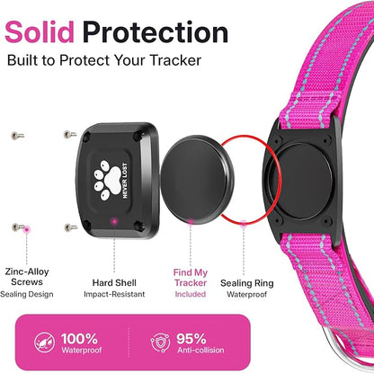 GPS Dog Collar Tracker 2-in-1,Reflective Waterproof Pet Collar,iOS-Only,No Monthly Fees,Unlimited Range,Dog Tracking Collar Pet Tracker,for Small Medium Large Dogs(S (12.5"-16"), Hot Pink)