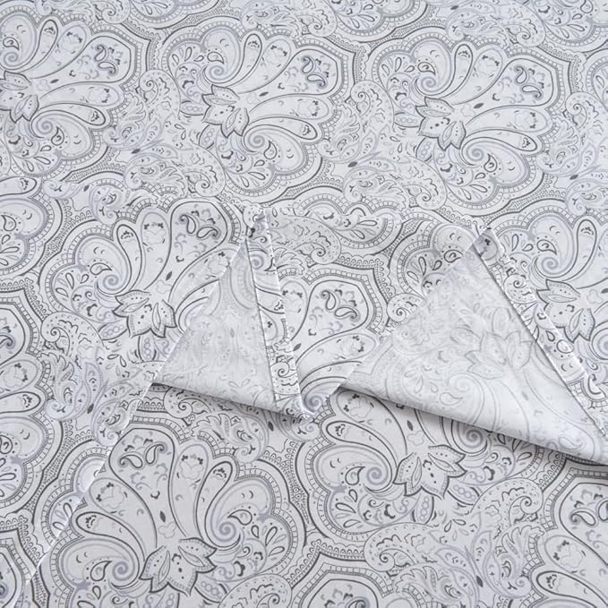 100% Cotton Sheets Set Twin Size Printed Bedding Sets, Up to 14" Deep Mattress, Farmhouse Pattern Bedlinen Set, Gray Damask