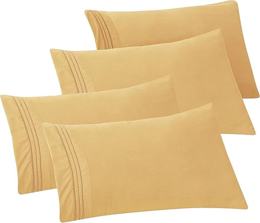 Elegant Comfort 4-PACK Solid Pillowcases 1500 Premium Hotel Quality Microfiber - Smooth Weave, Wrinkle and Stain Resistant, Easy Slip-On, 4-Piece Set, King Pillowcase, Gold