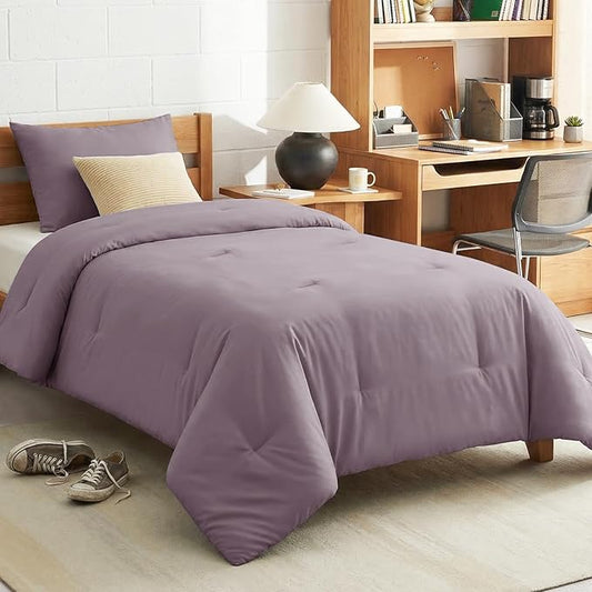 CozyLux Twin/Twin XL Comforter Set Dusty Purple, 2 Pieces Twin Extra Long Solid Breathable Bedding Sets College Dorm, Grayish Purple Luxury Bed Set with Down Alternative Comforter and 1 Pillowcase