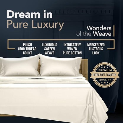 TEXAS LINEN CO. 100% Egyptian Cotton Pillow Cases King Size Set of 2 - Luxury 1500 Thread Count Sateen Weave Ivory Pillow Covers, Silky Soft, Breathable & Cooling Pillowcases, Fits King Size Pillows
