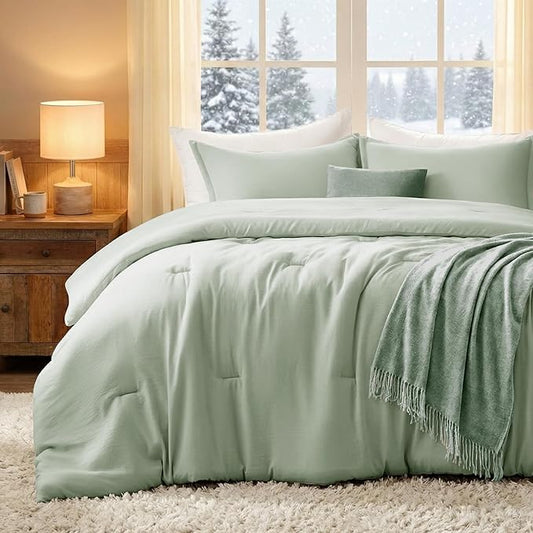 Oversized King Comforter Set SageGreen,3PCS Soft Lightweight Breathable Bedding Comforter for All Season, Oversized King Size(120''×98'' Comforter & 2 Pillowcases)