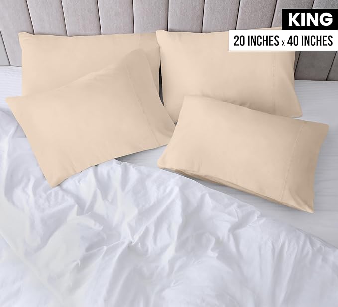 Utopia Bedding King Pillow Cases - 12 Pack - Envelope Closure - Soft Brushed Microfiber Fabric - Shrinkage and Fade Resistant Pillow Covers King Size 20 X 40 Inches (King, Beige)