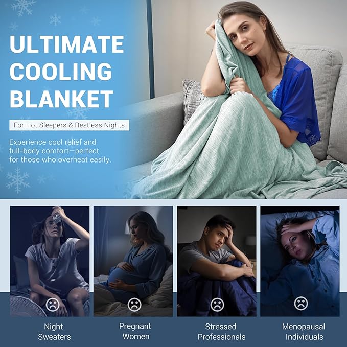 Elegear Revolutionary Cooling Blanket Queen Absorbs Heat to Keep Body Cool for Night Sweats, Arc-Chill 3.0 Cool Fiber Q-Max>0.5 for Hot Sleepers, Lightweight Summer Cold Blankets for Sleeping, Green
