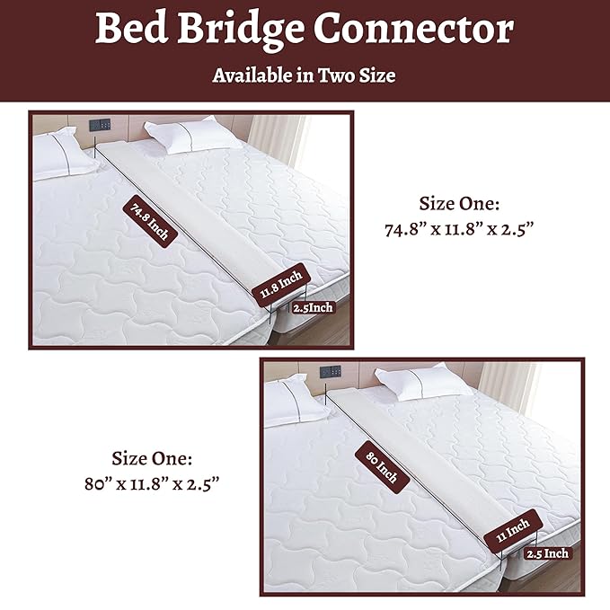 Greaton, 74.8” Bed Bridge Pad | Twin to King Mattress Converter Kit | Gap Filler for Adjustable Mattresses | Good for Guests Stay Overs & Family Room, White