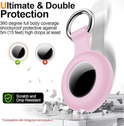 1|2|4Pack for Apple AirTag Holder with Keychain for Air Tag 2nd/1st Gen | Waterproof Air Tag Cover GPS Tracker Anti-Scratch Silicone Air-Tag Case for Pets,Kids,Bags,Luggages-Pink