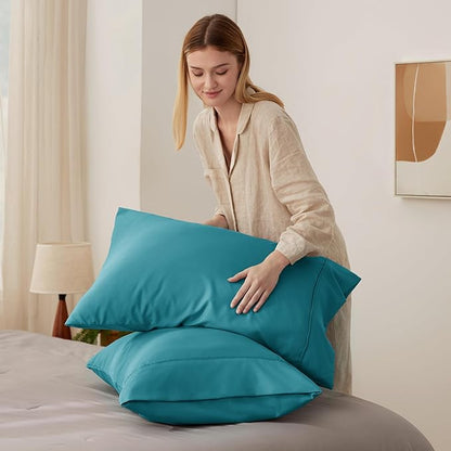 Bedsure Queen Pillow Cases Set of 2 - Teal Brushed Microfiber Pillowcase 2 Pack, Super Soft and Cozy Pillow Case Covers with Envelope Closure for Kids, Wrinkle, Fade Resistant, 20x30 Inches