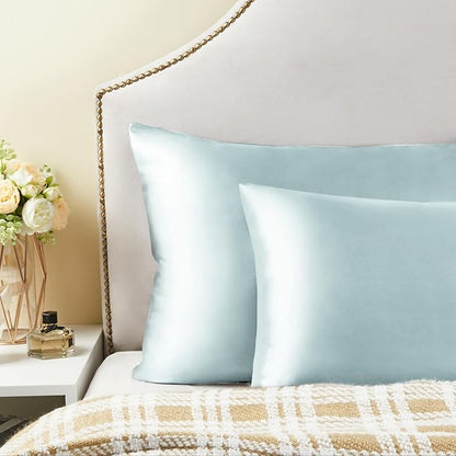 BEDELITE Satin Pillowcase for Hair and Skin, Super Soft and Cooling Similar to Silk Pillow Cases 2 Pack with Envelope Closure, Gift for Women Men(20"x36" King Size, Stone Blue)
