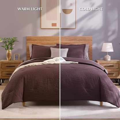 Geniospin Twin Comforter Set - 5 Pieces Purple Bedding Set, Botanical Textured Comforter Set, All Season Comfortable Bed in a Bag with Comforter, Sheets, Pillowcase & Sham