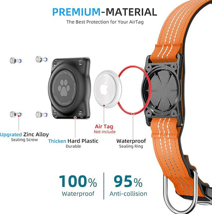 Upgrade Dog Collar with AirTag Holder, IP68 Waterproof, Orange, L | Built-in Water Resistant AirTag holder, 1000D Nylon, Reflective Stitching for Night Visibility, Soft padding for Comfort