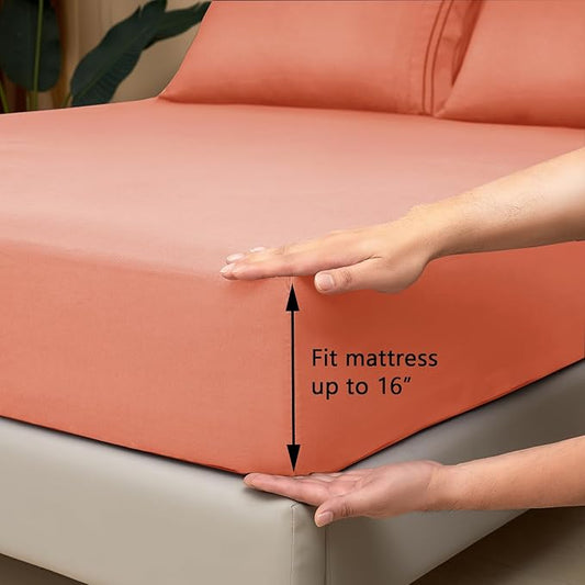 Mejoroom Twin Sheet Set - Hotel Collection Twin Sheets - Bedding Sheets & Pillowcases with Deep Pocket Fitted Sheet, Breathable, Wrinkle & Fade Resistant - 3 Piece(Coral)