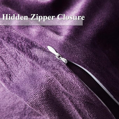 Ivellow Velvet Queen Duvet Cover Purple Comforter 3Pcs Ultra Soft Breathable Luxury Flannel Velour Zipper Closure Corner Tie