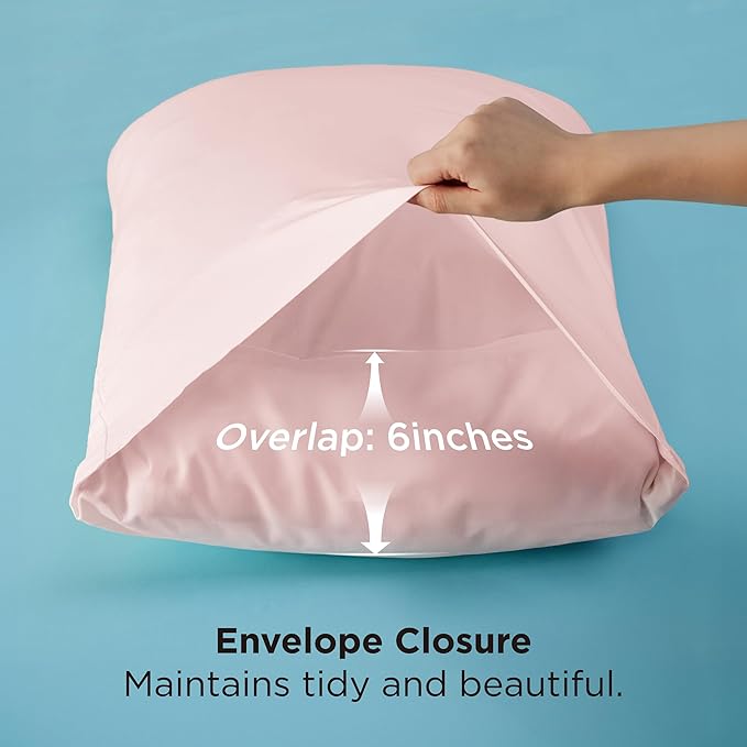 Bedsure Pillow Cases Standard Size, Cooling Pillow Cases, Rayon Derived from Bamboo Pink Pillowcases Standard Set of 2, PureWoven Silky Soft Bedding Pillow Covers with Envelope Closure, 20x26 Inches